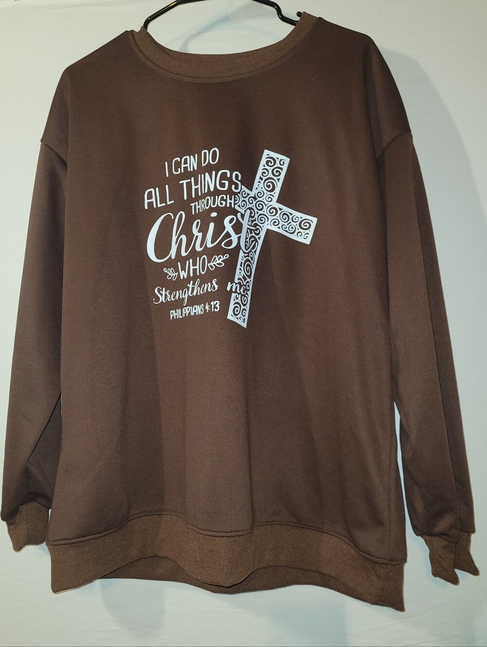 Brown Christian Graphic Crewneck Sweater, XL